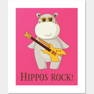 Hippos Rock, Cute Funny Hippo Posters and Art